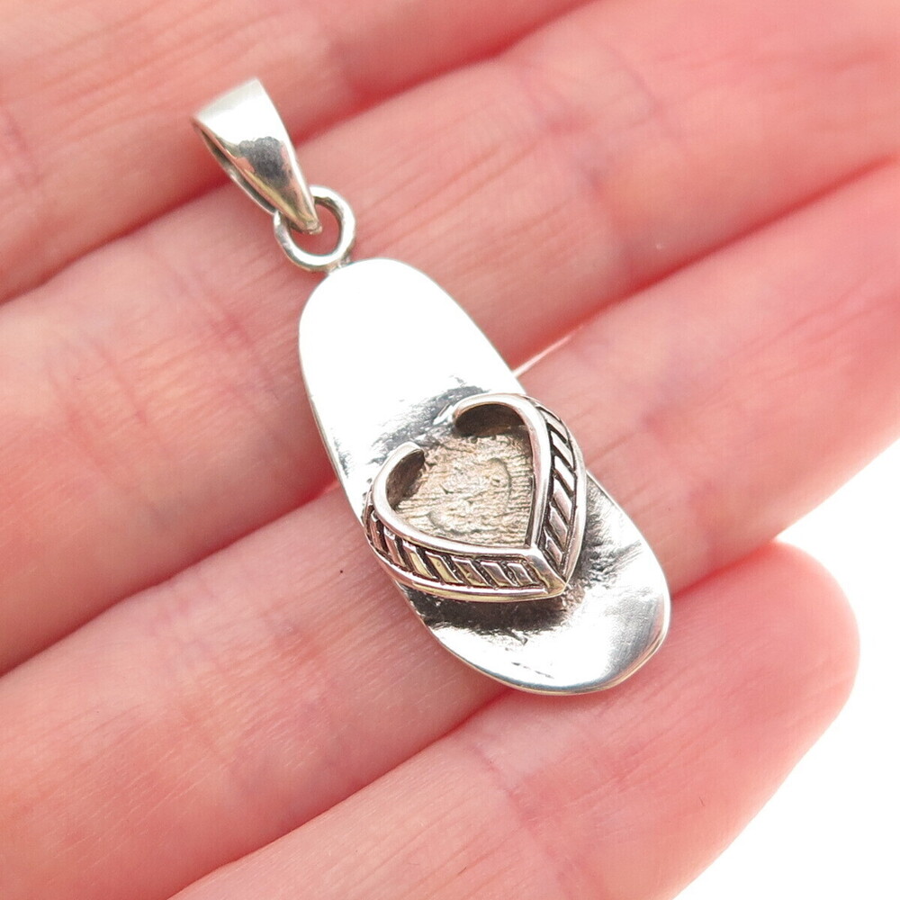 925 Sterling Silver Vintage Flip Flop Oxidized 3D Charm Pendant